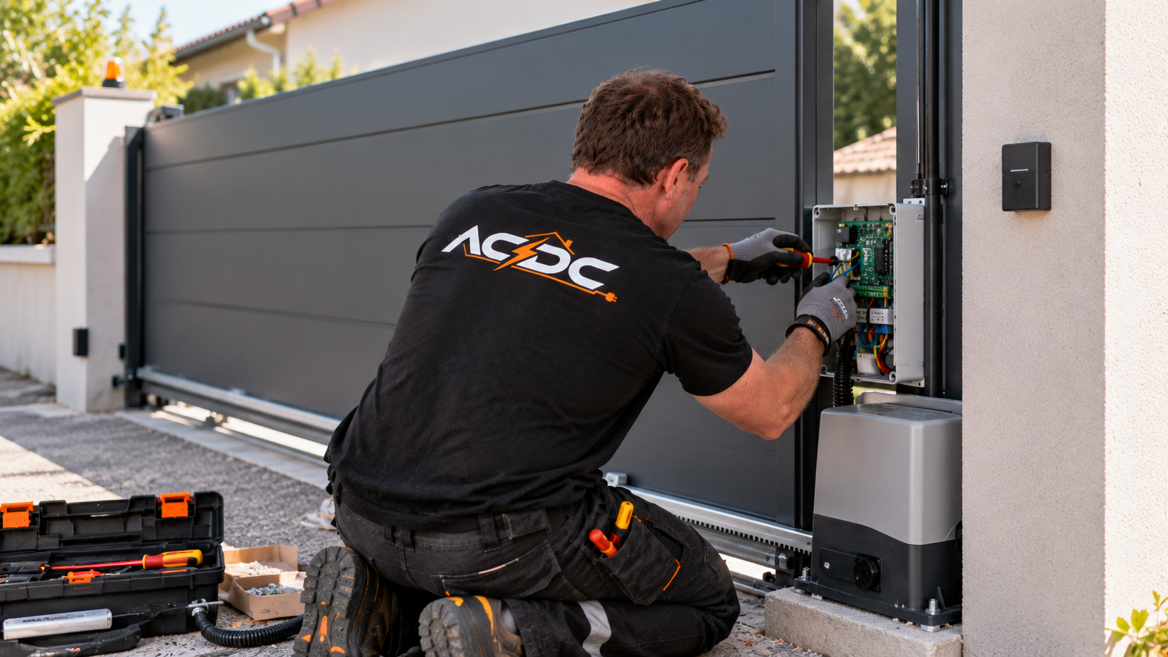 Électricien installant une prise dans une pièce en rénovation