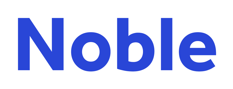 Blue “Noble” wordmark on a white background