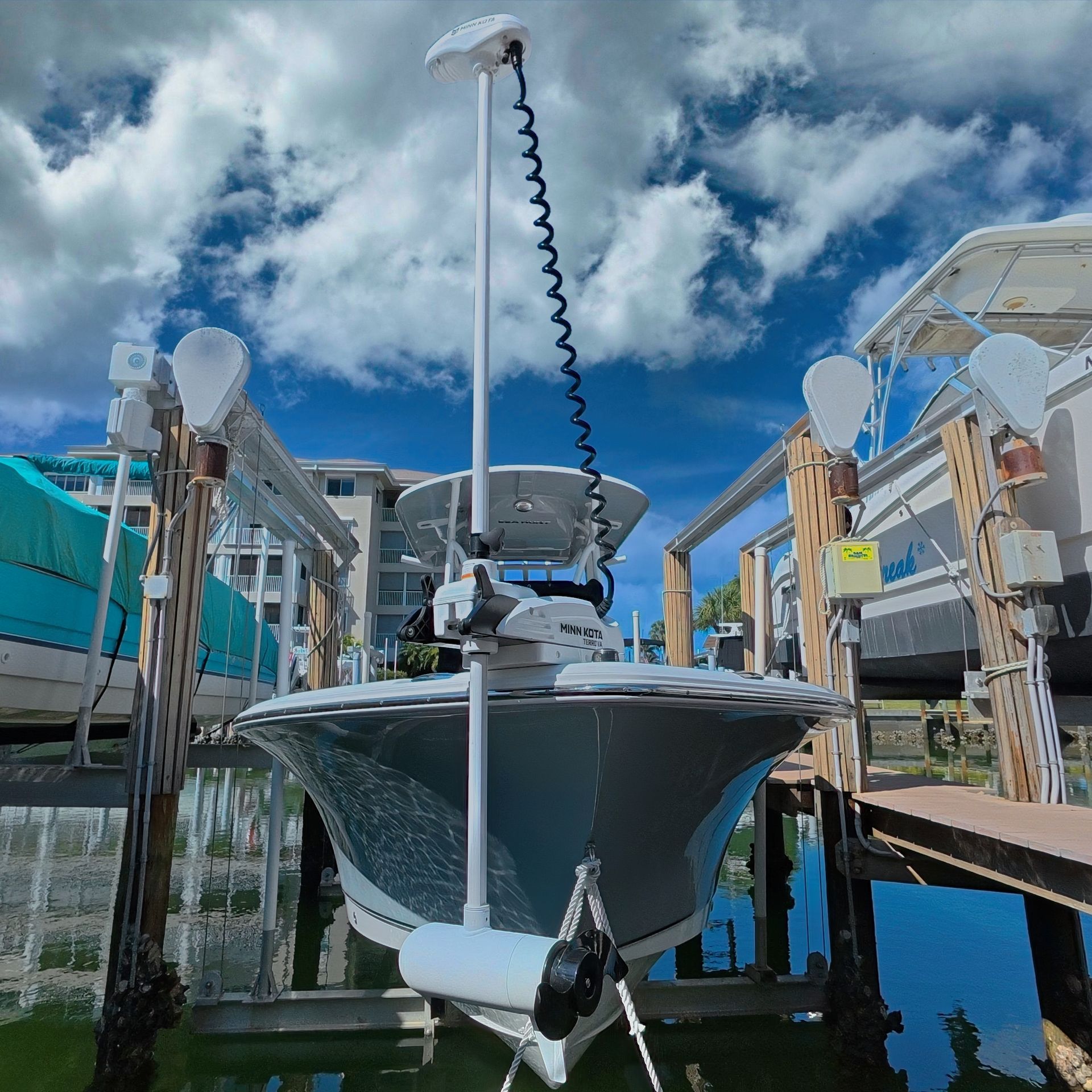 Boat equipped with professionally installed marine electronics and electrical systems