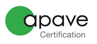 Un logo pour la certification apave avec un rond vert au milieu.