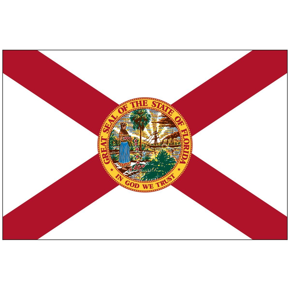 A red and white flag with the seal of the state of florida