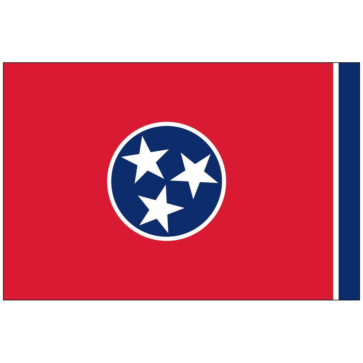 The flag of tennessee is red and blue with three white stars in a circle.