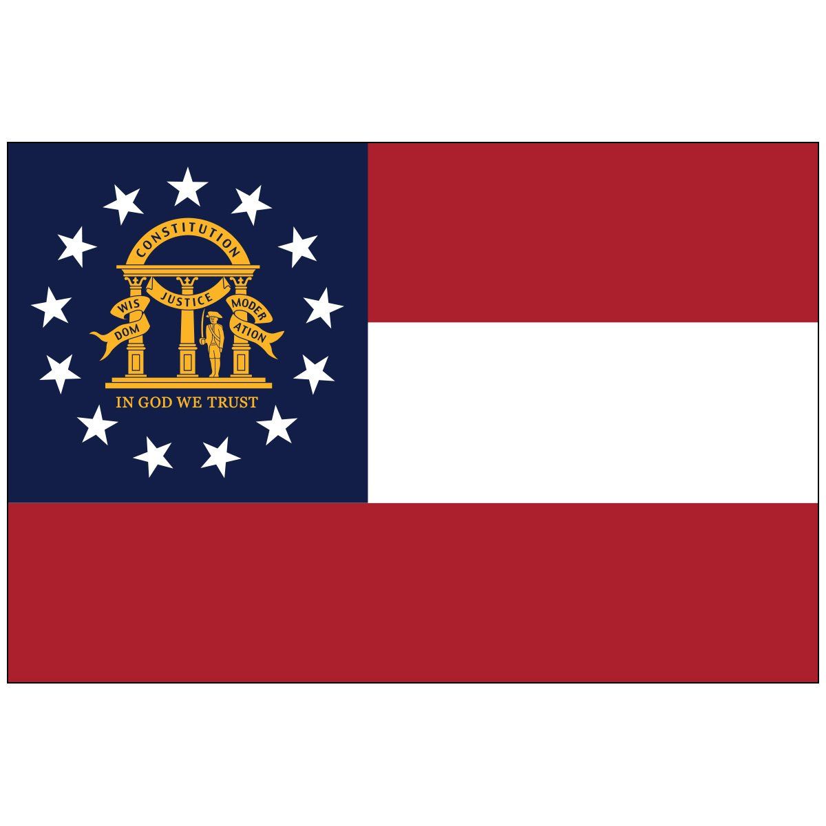 The flag of georgia is red white and blue