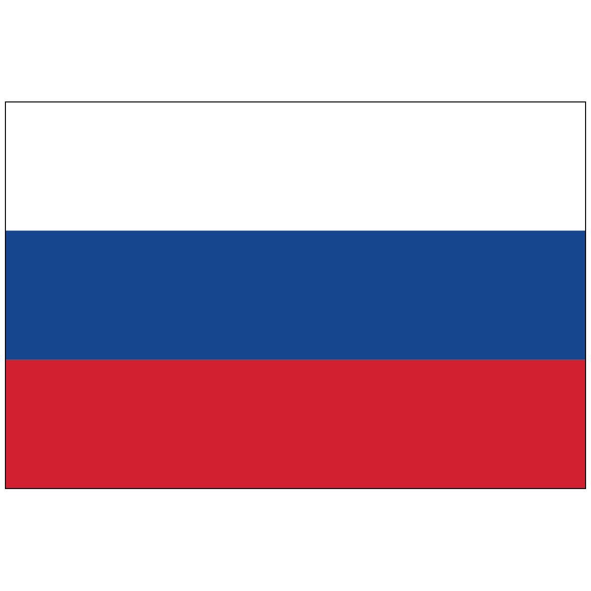 The flag of russia is blue , white and red.