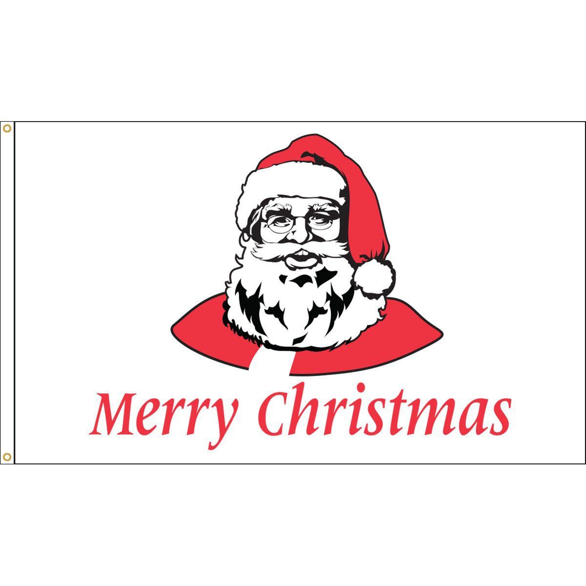 A merry christmas flag with a picture of santa claus