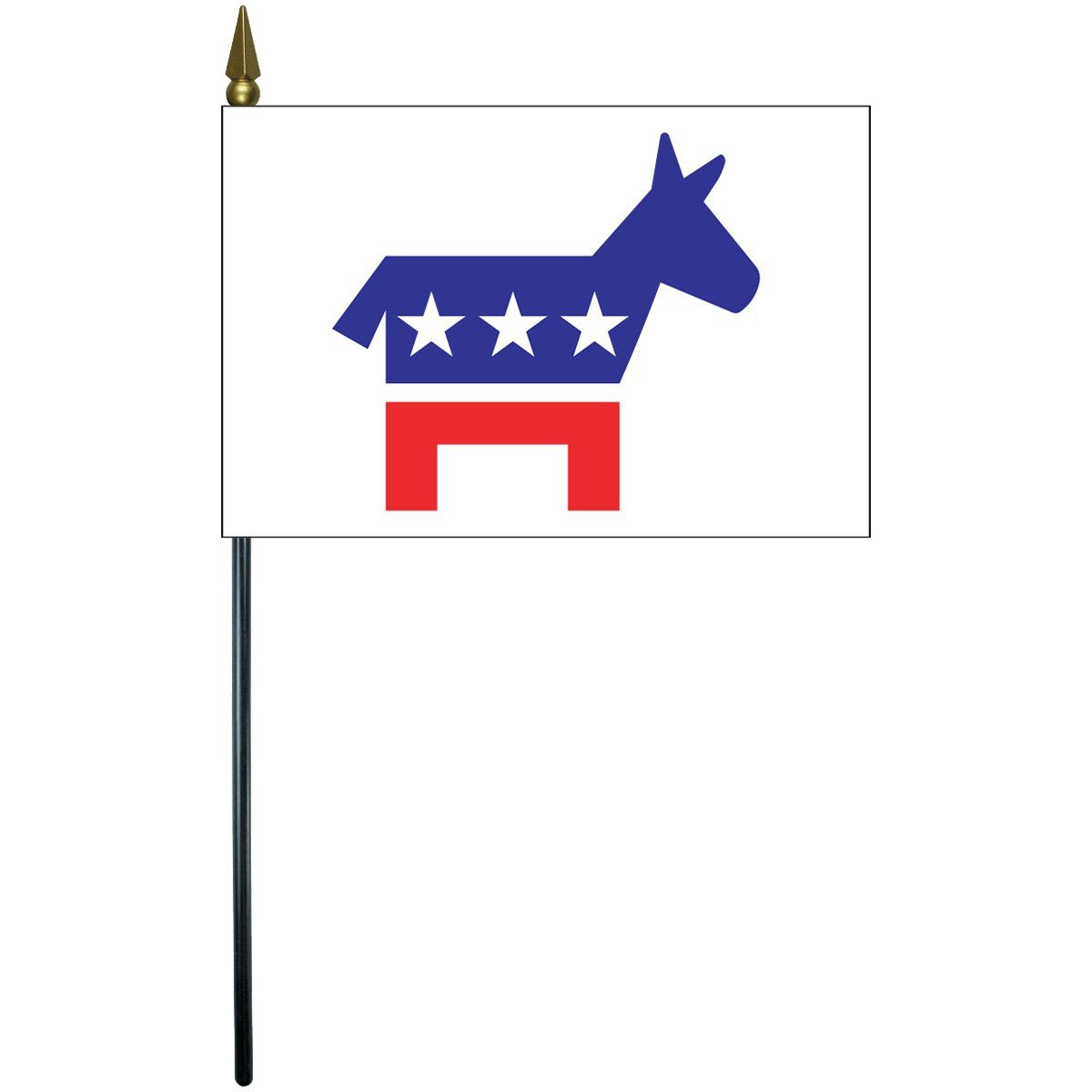 A small flag with a donkey and stars on it