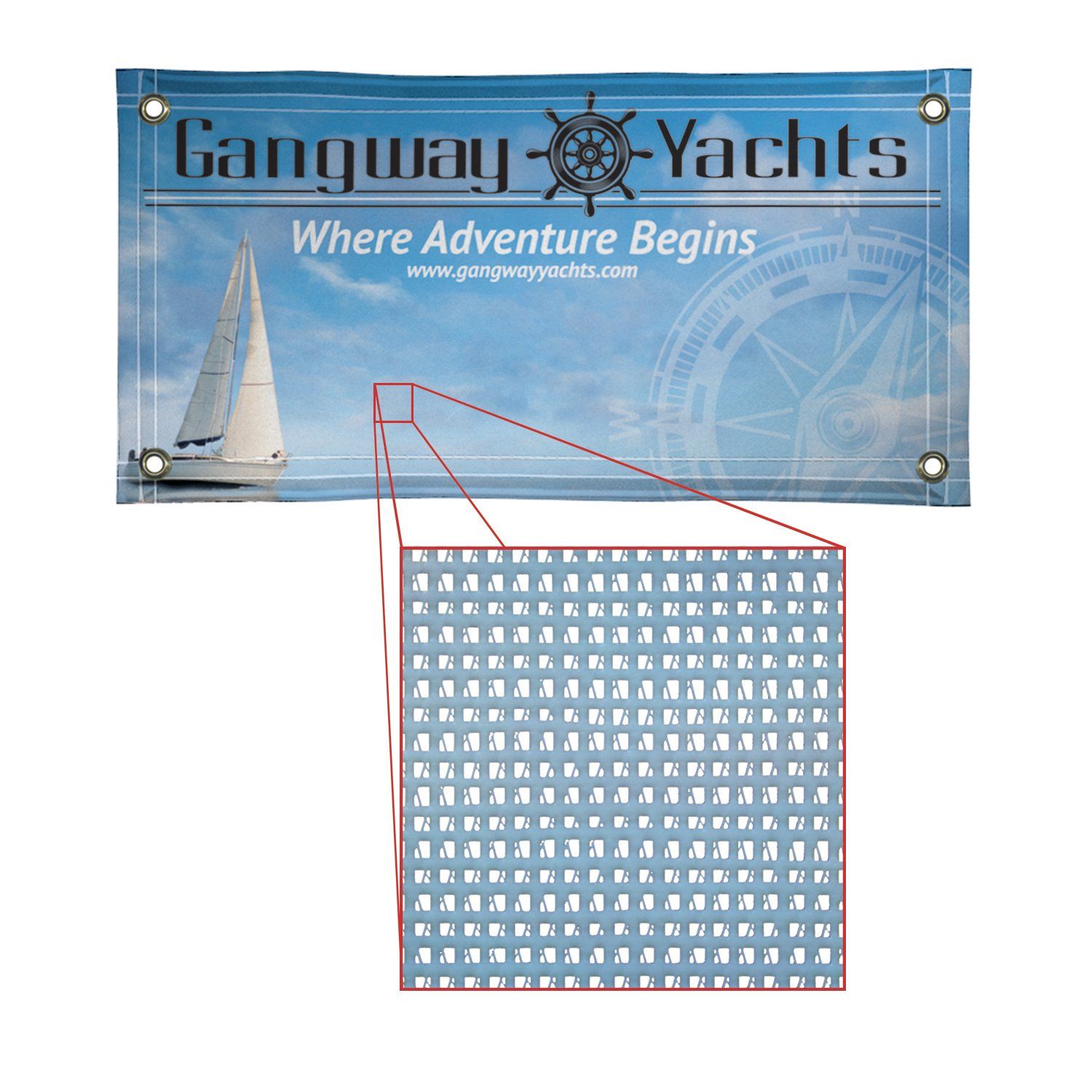 A banner for gangway yachts where adventure begins