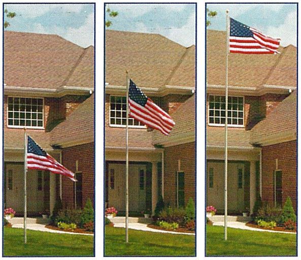 Adjustable Telescoping Flagpoles Three pictures of an american flag flying in front of a house
