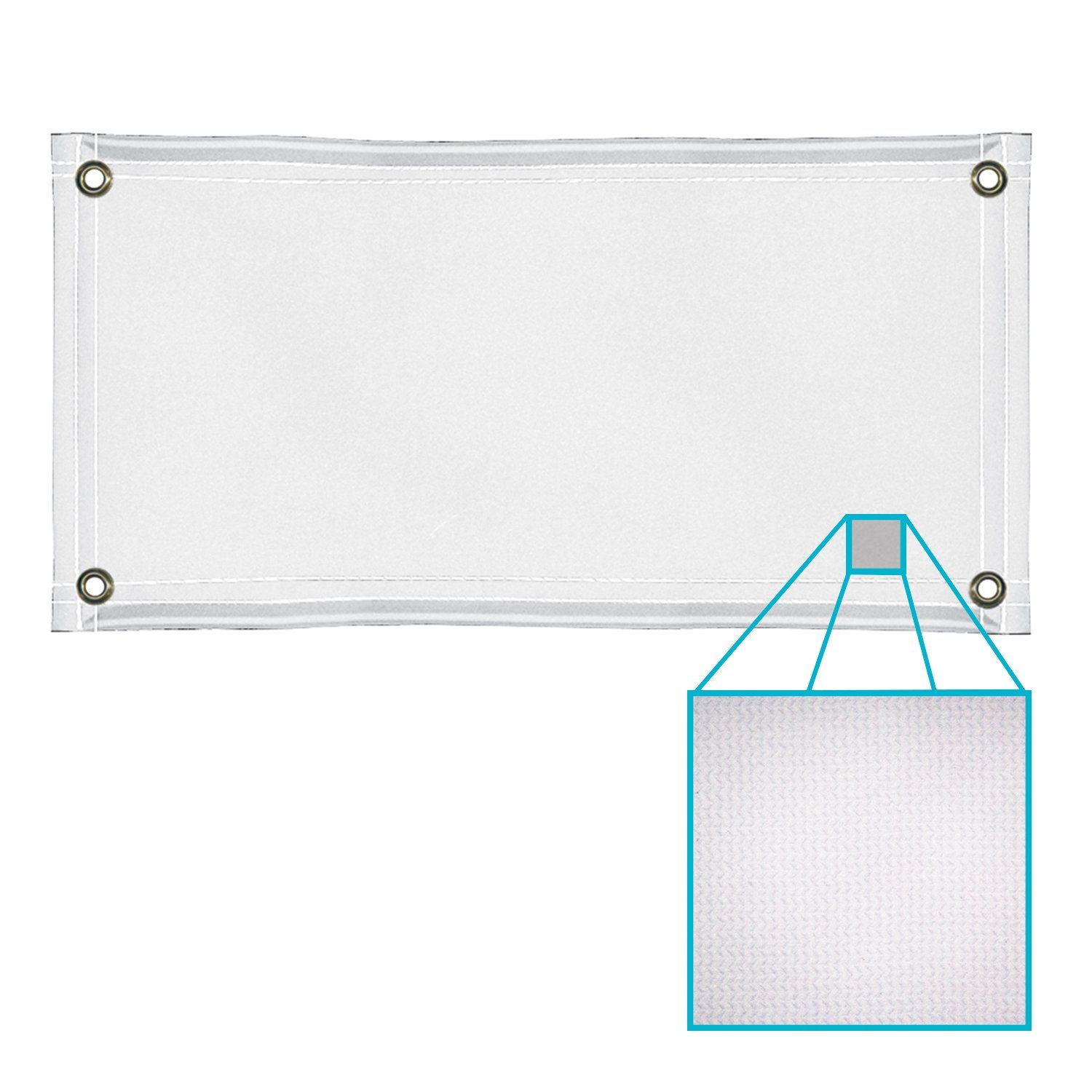A white banner with a blue triangle hanging from it