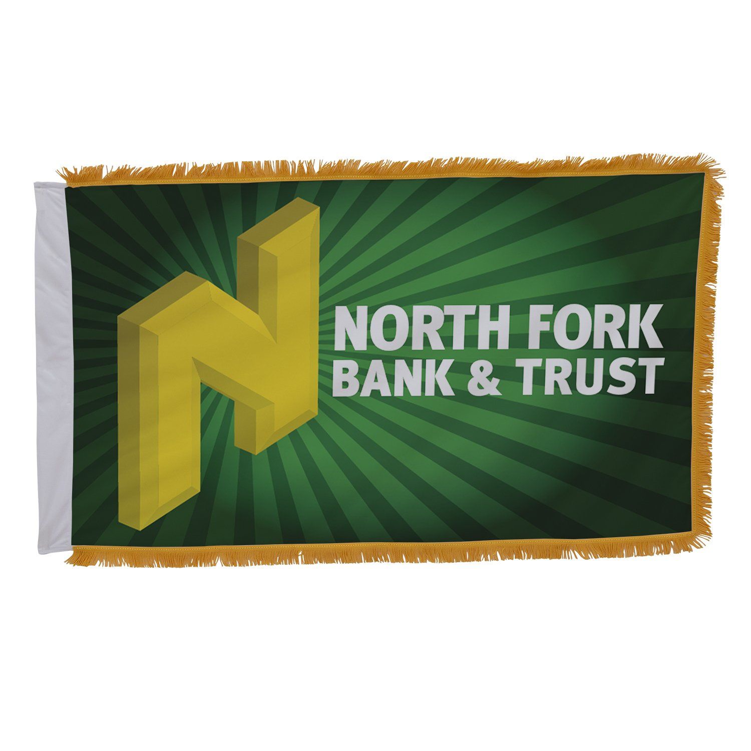 A north fork bank and trust flag with fringe