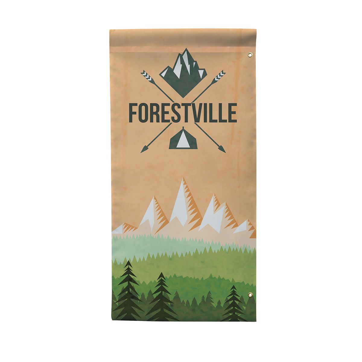 A sign that says forestville with mountains in the background
