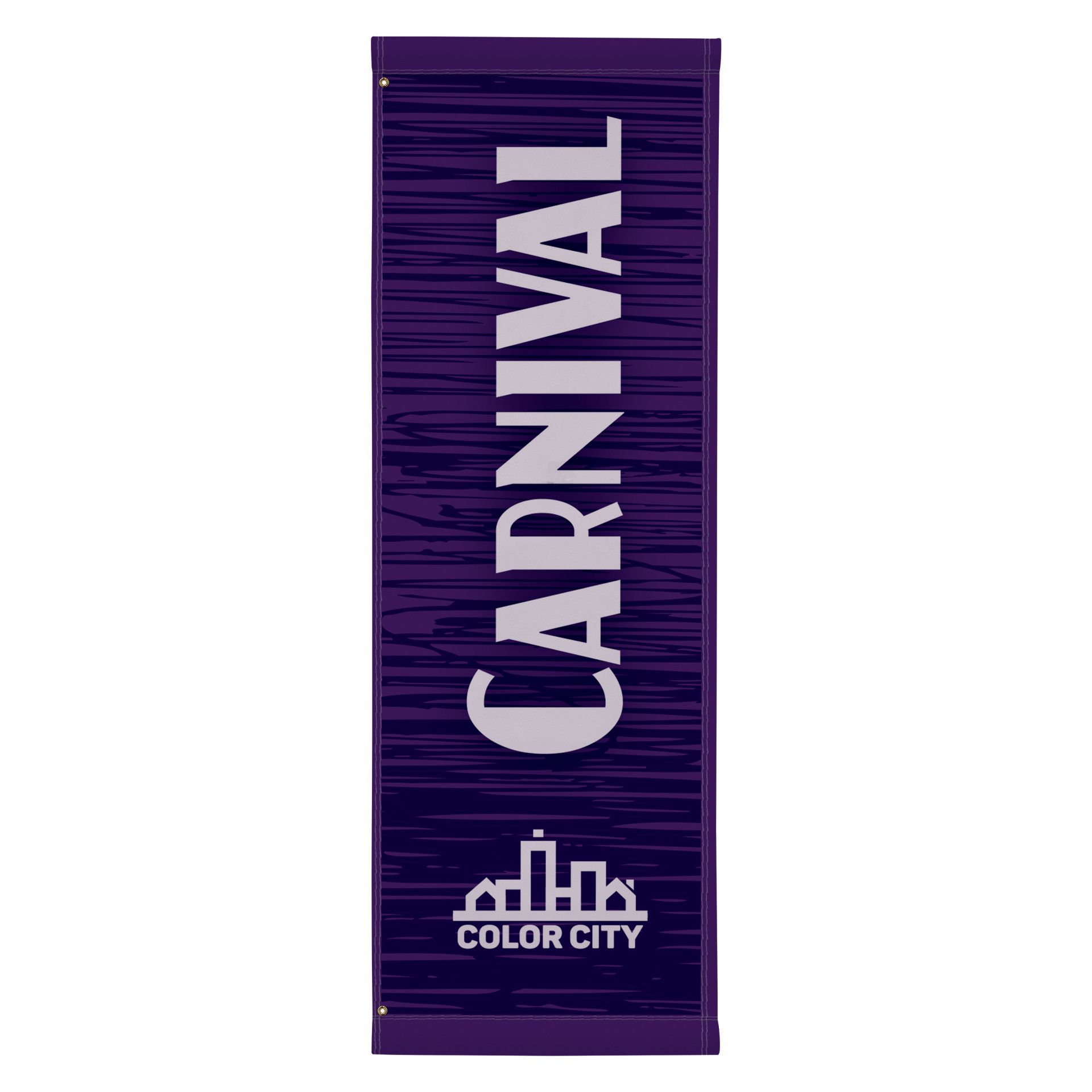 A purple banner with the word carnival on it.