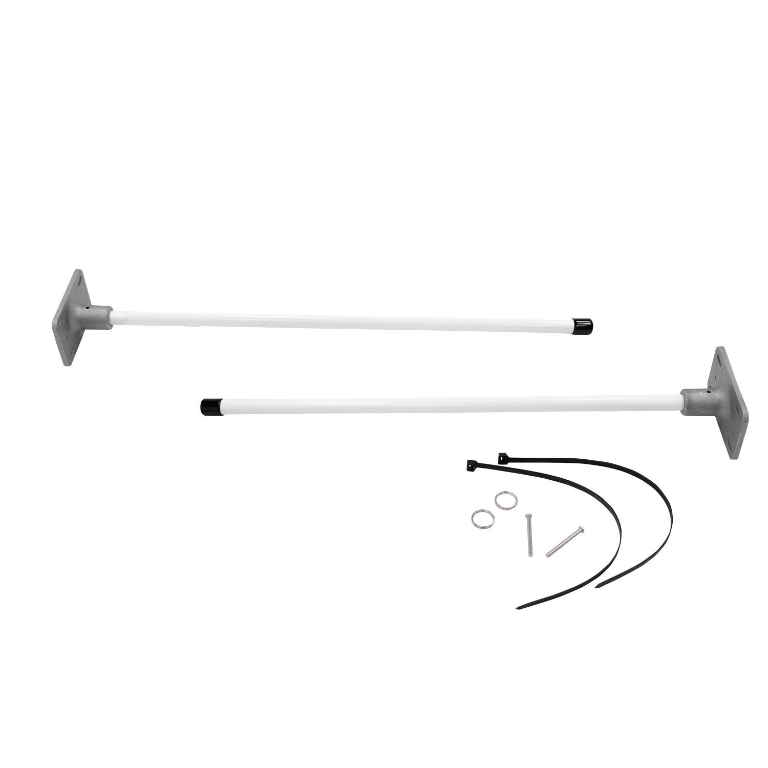 A pair of white poles with screws attached to them on a white background.