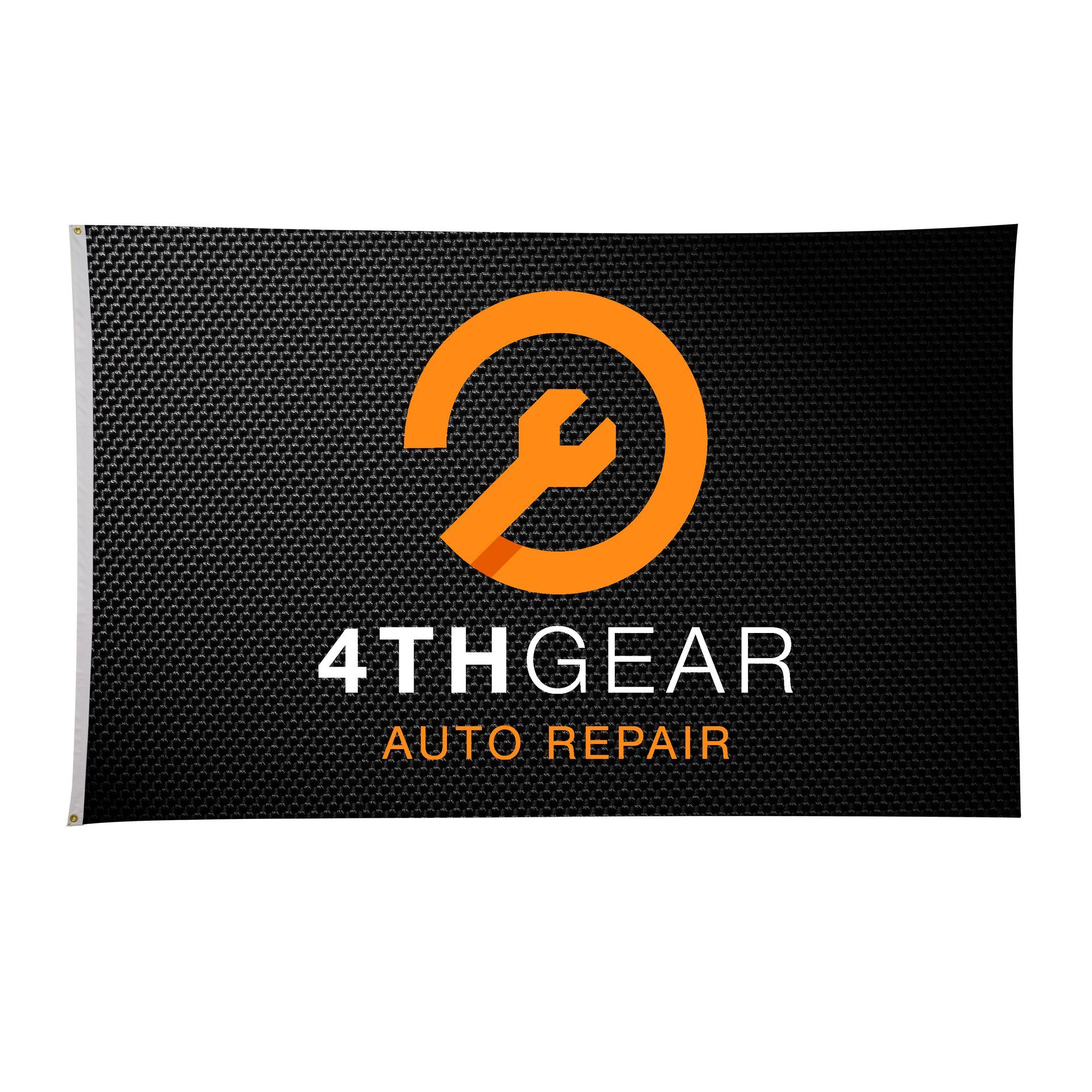The logo for 4thgear auto repair is on a black flag.
