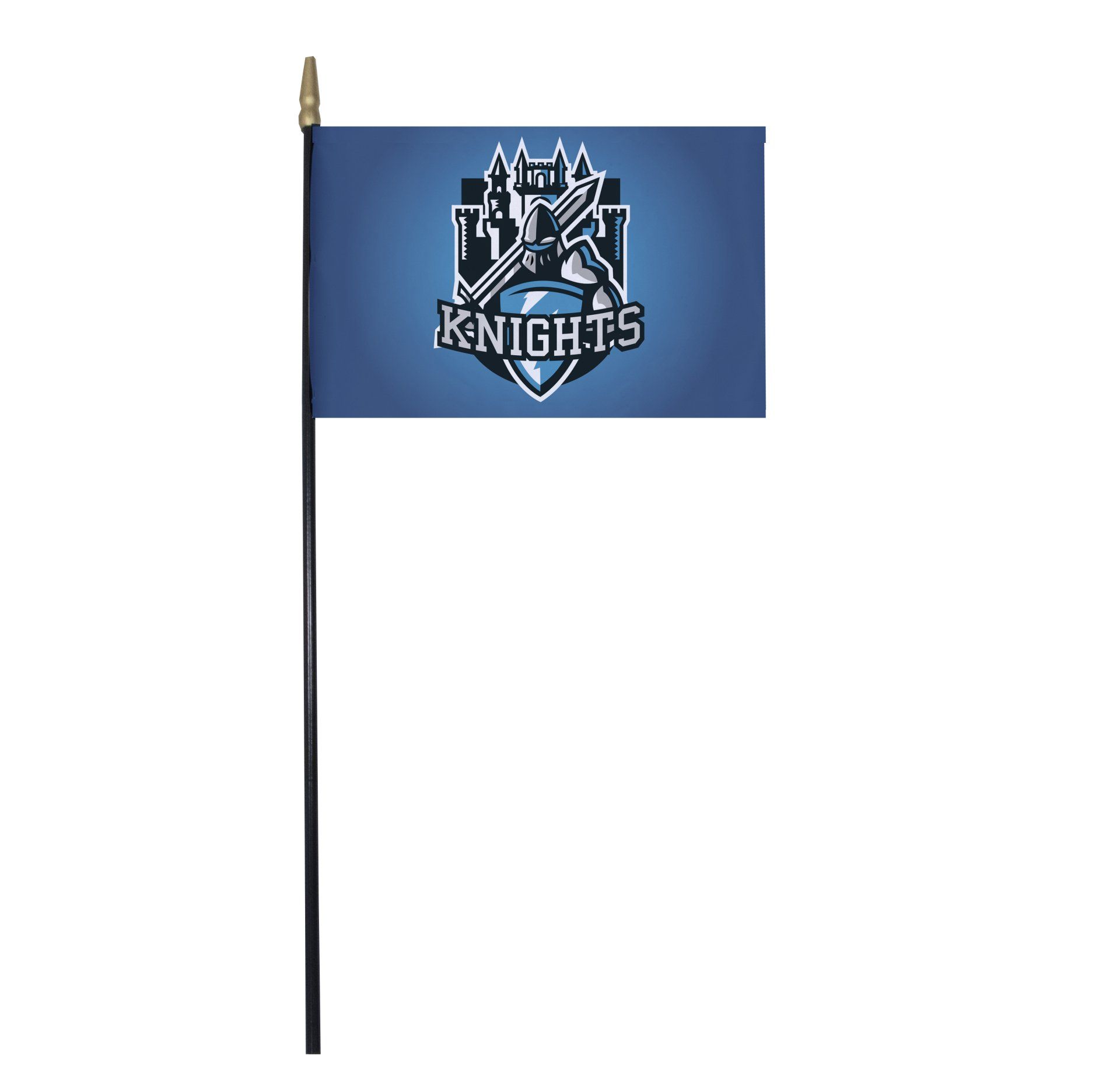 A small blue flag with the word knights on it