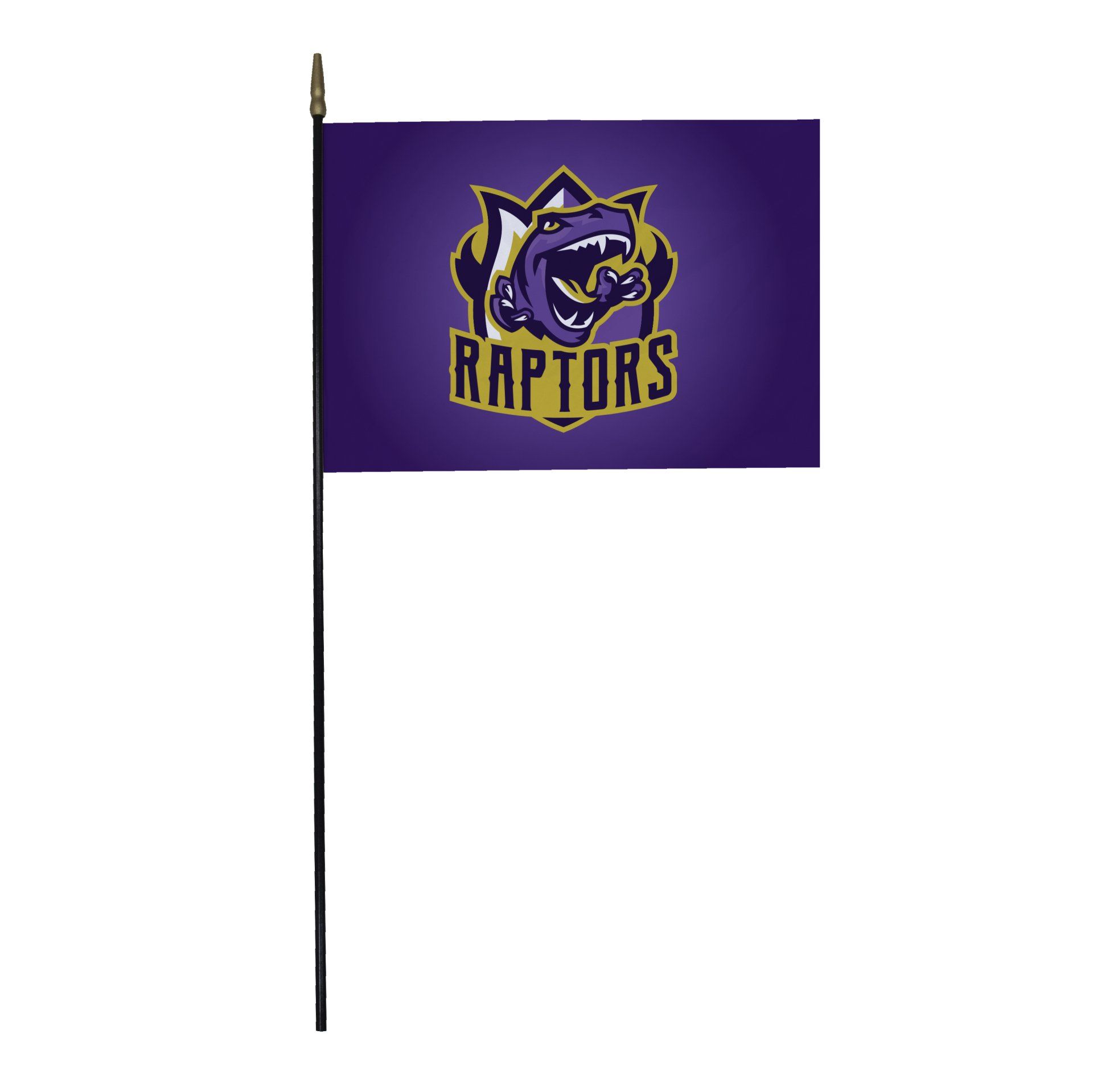 A small purple flag with the raptors logo on it