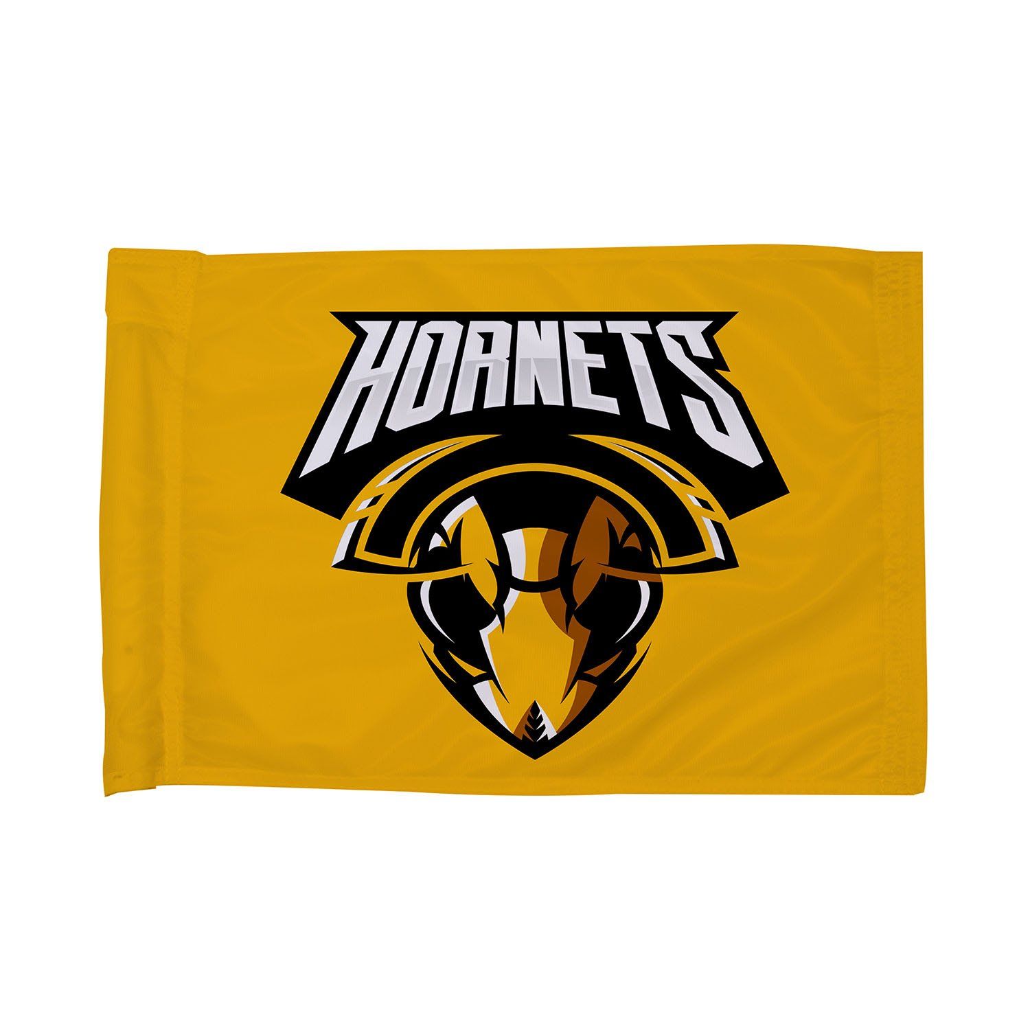 A yellow flag with the hornets logo on it