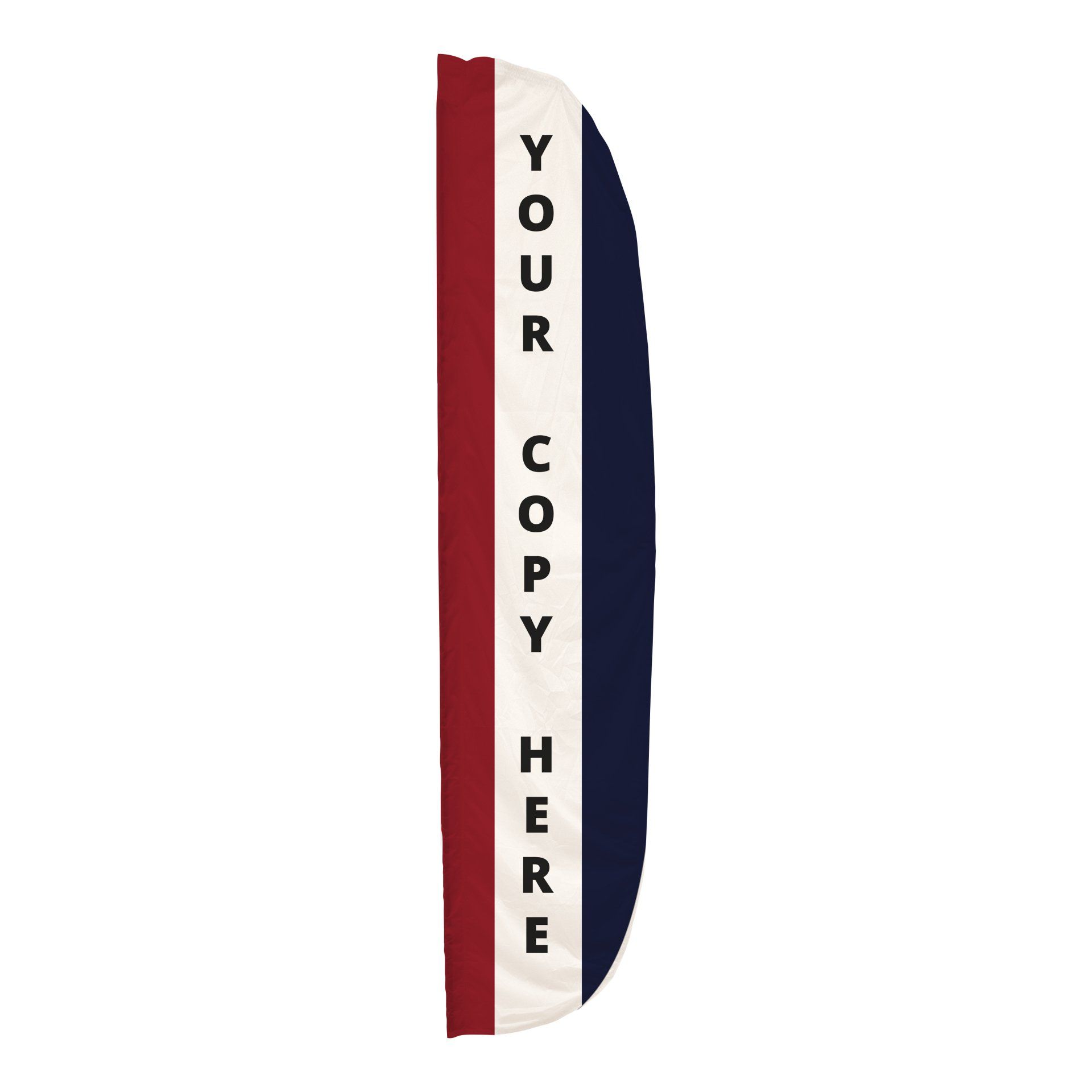 A red white and blue flag that says your copy here
