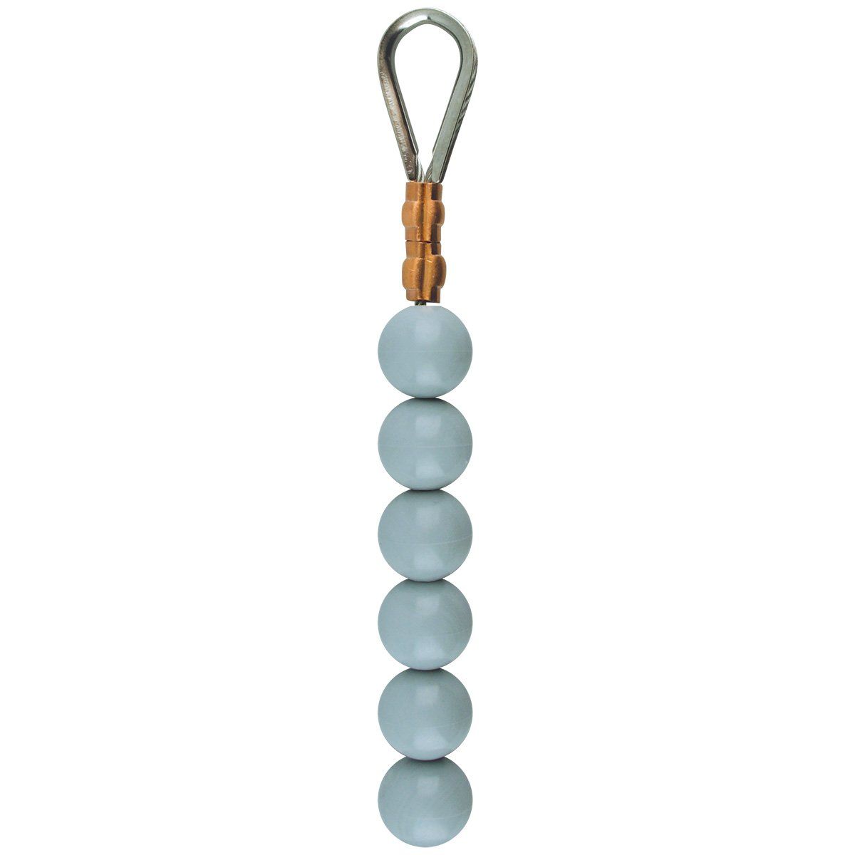 A string of blue beads with a wooden handle