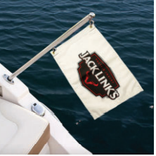 A jack links flag is hanging from the side of a boat