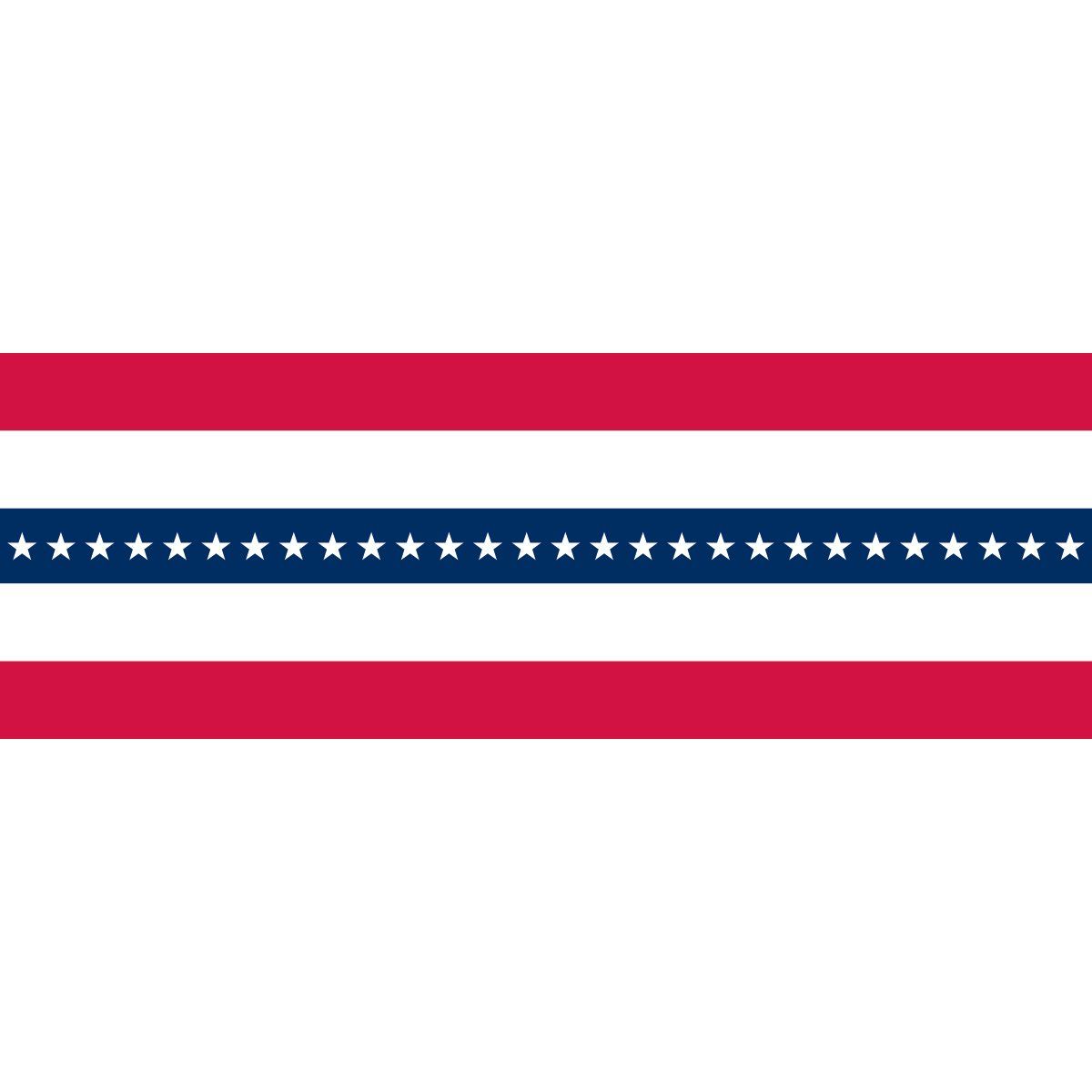 A red , white and blue ribbon with stars on a white background.