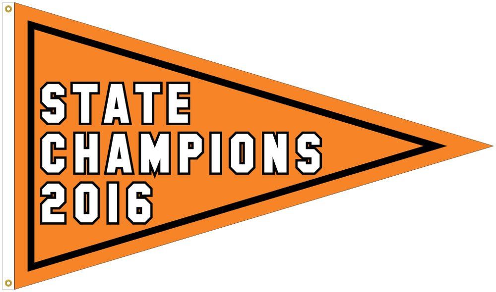 An orange pennant that says state champions 2016 on it