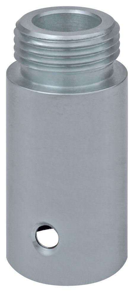 A metal cylinder with a hole in the middle on a white background.