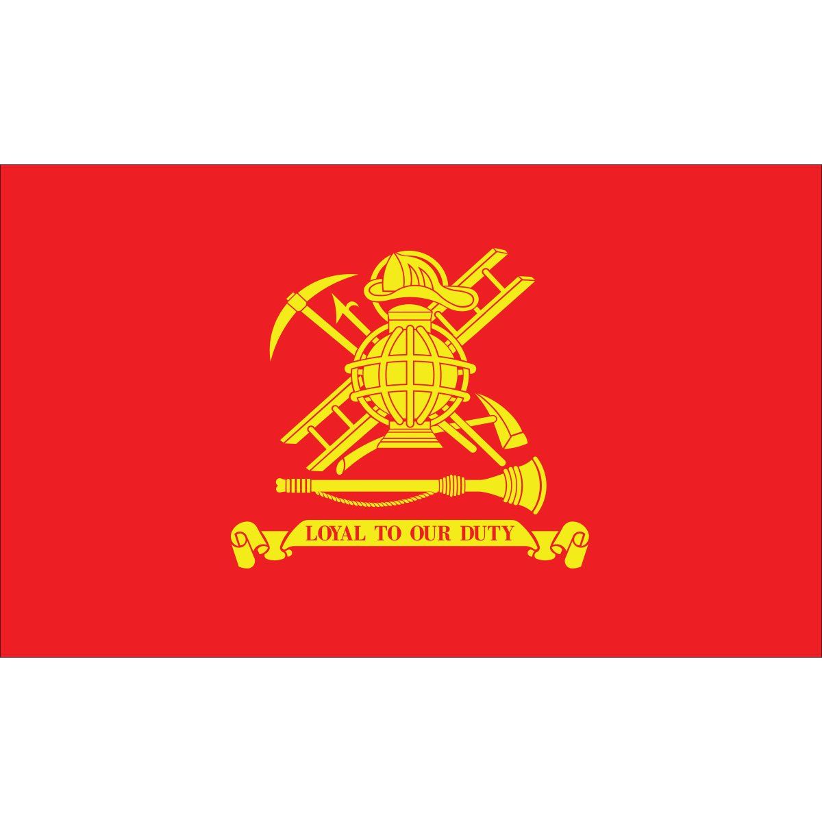 A red flag with a yellow emblem on it.