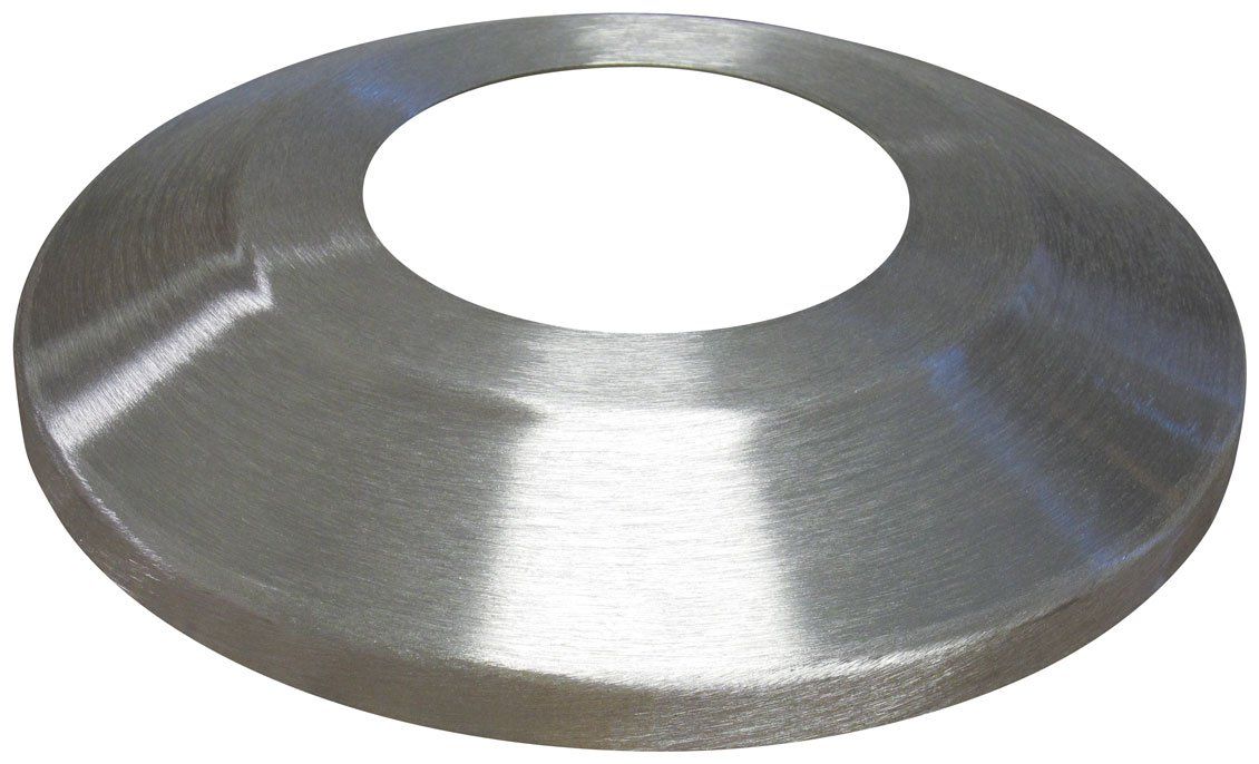 A stainless steel washer with a hole in the middle on a white background.