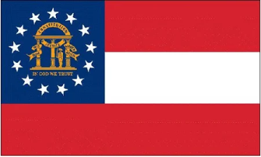 The flag of georgia is red white and blue
