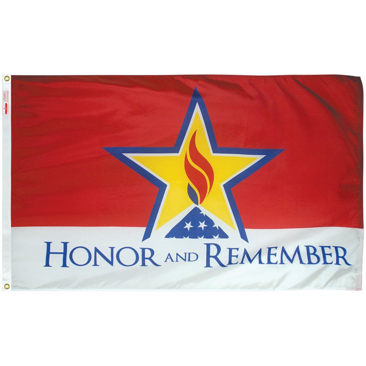 A flag that says honor and remember on it