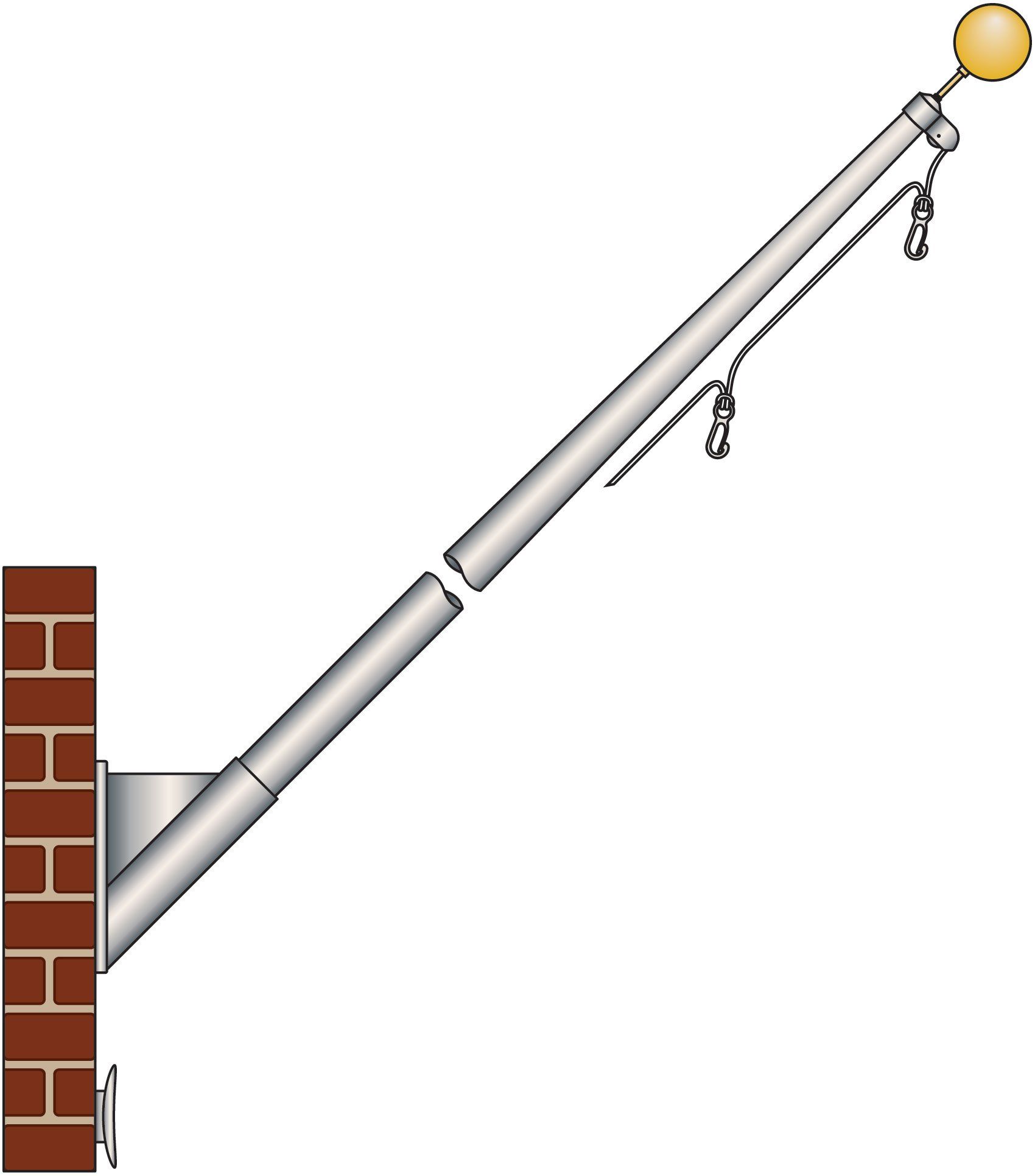 A drawing of a flag pole attached to a brick wall