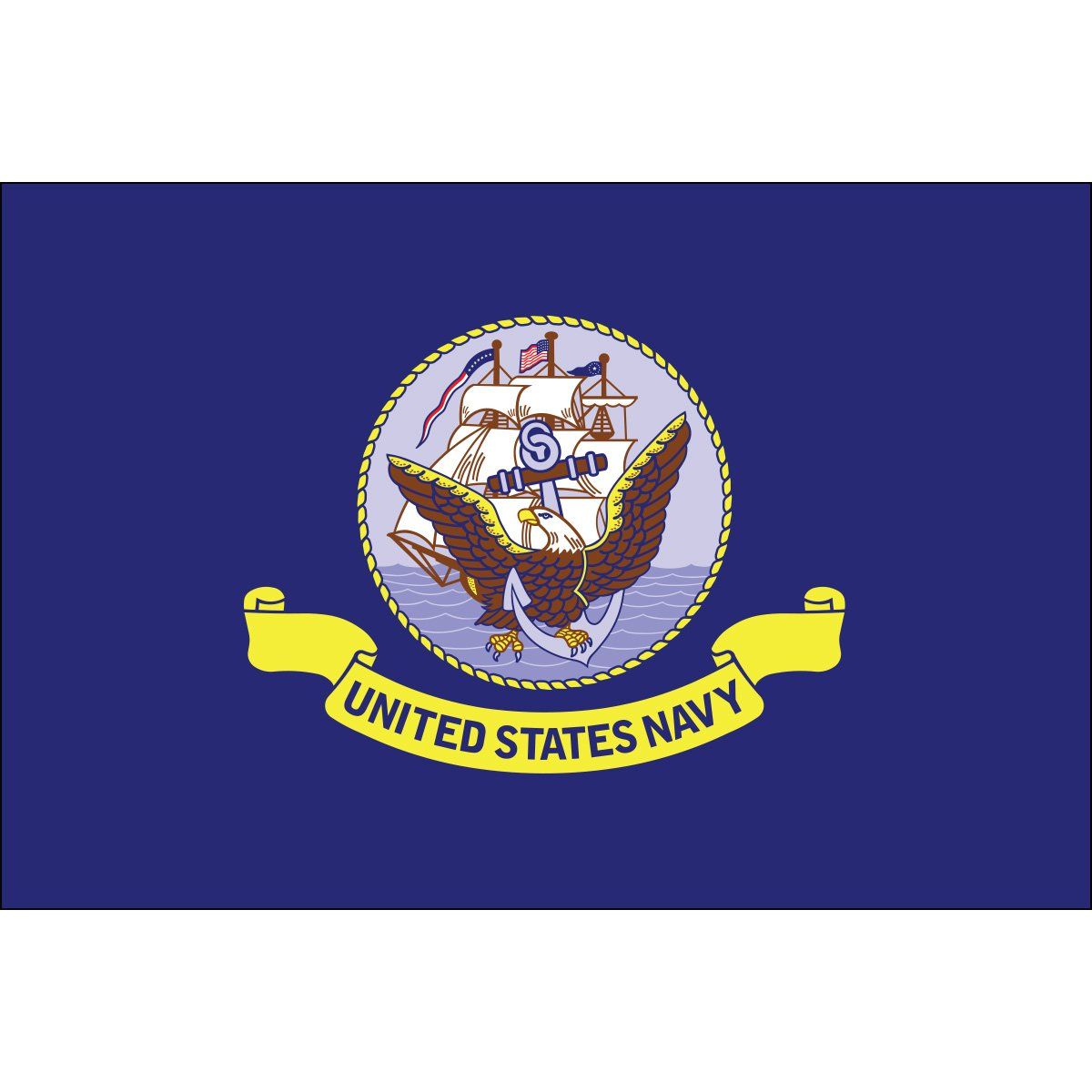 A united states navy flag with a ship and eagle on it