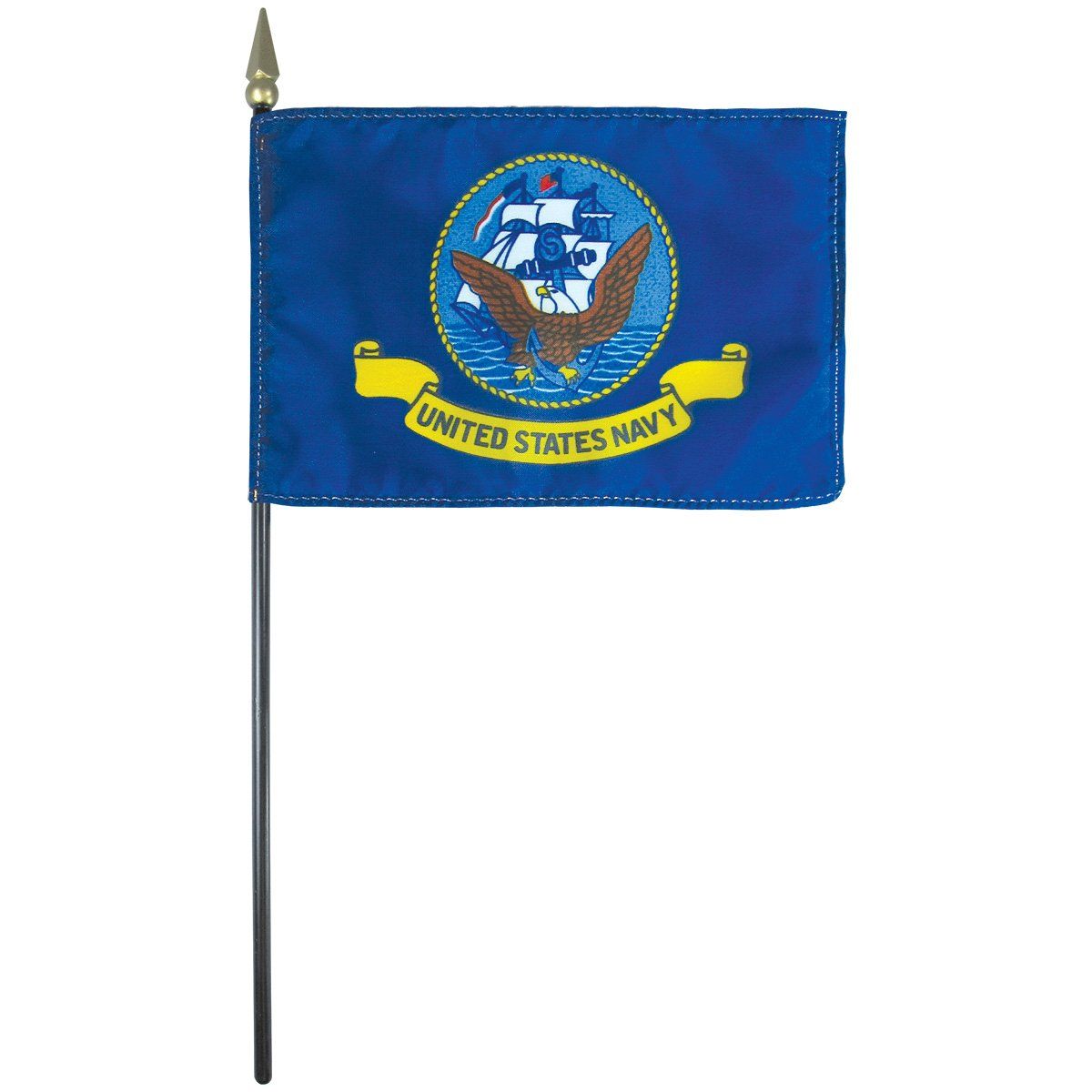 A small united states navy flag on a stick