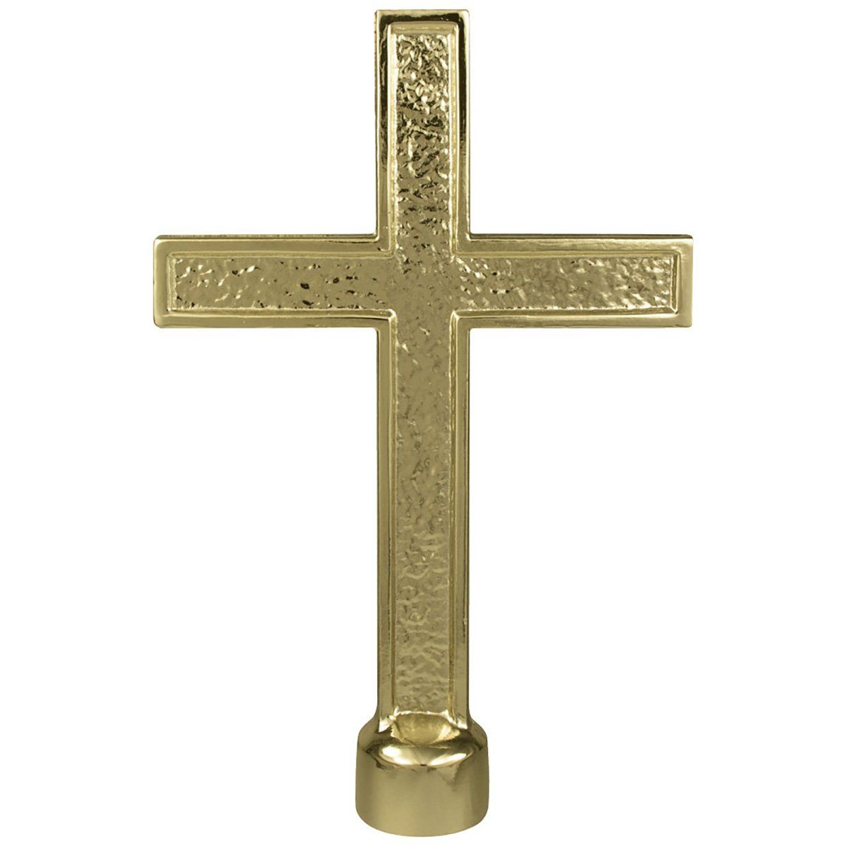 A gold cross with a base on a white background.