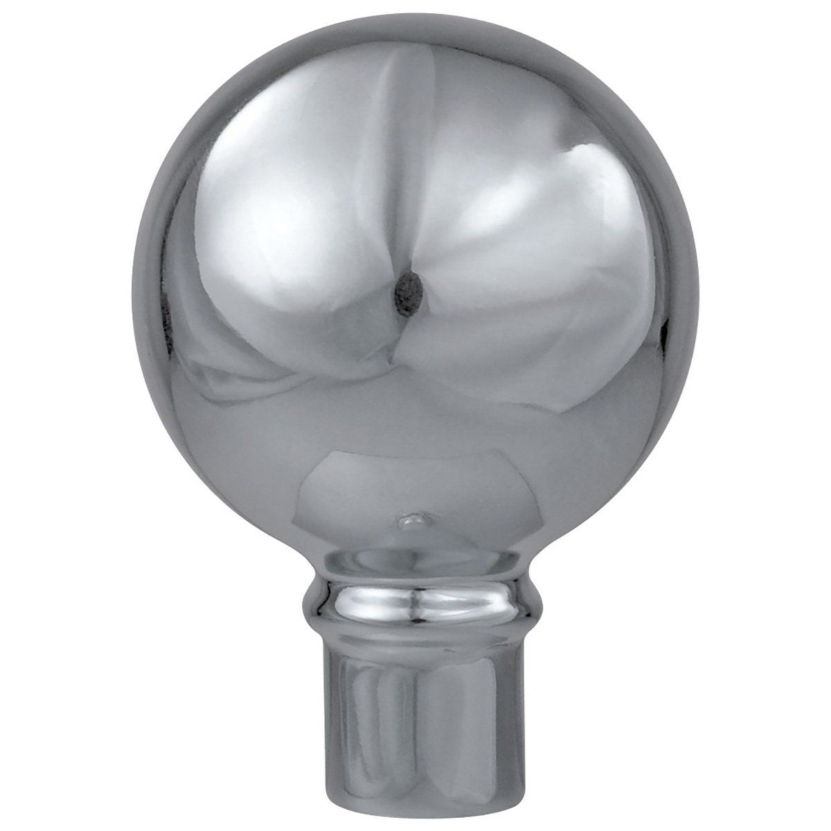 A chrome ball with a hole in the middle on a white background