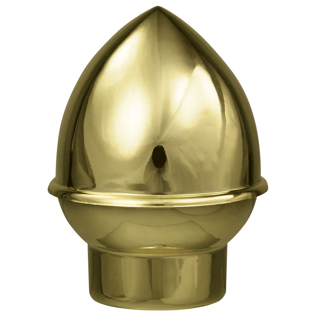A close up of a gold object on a white background