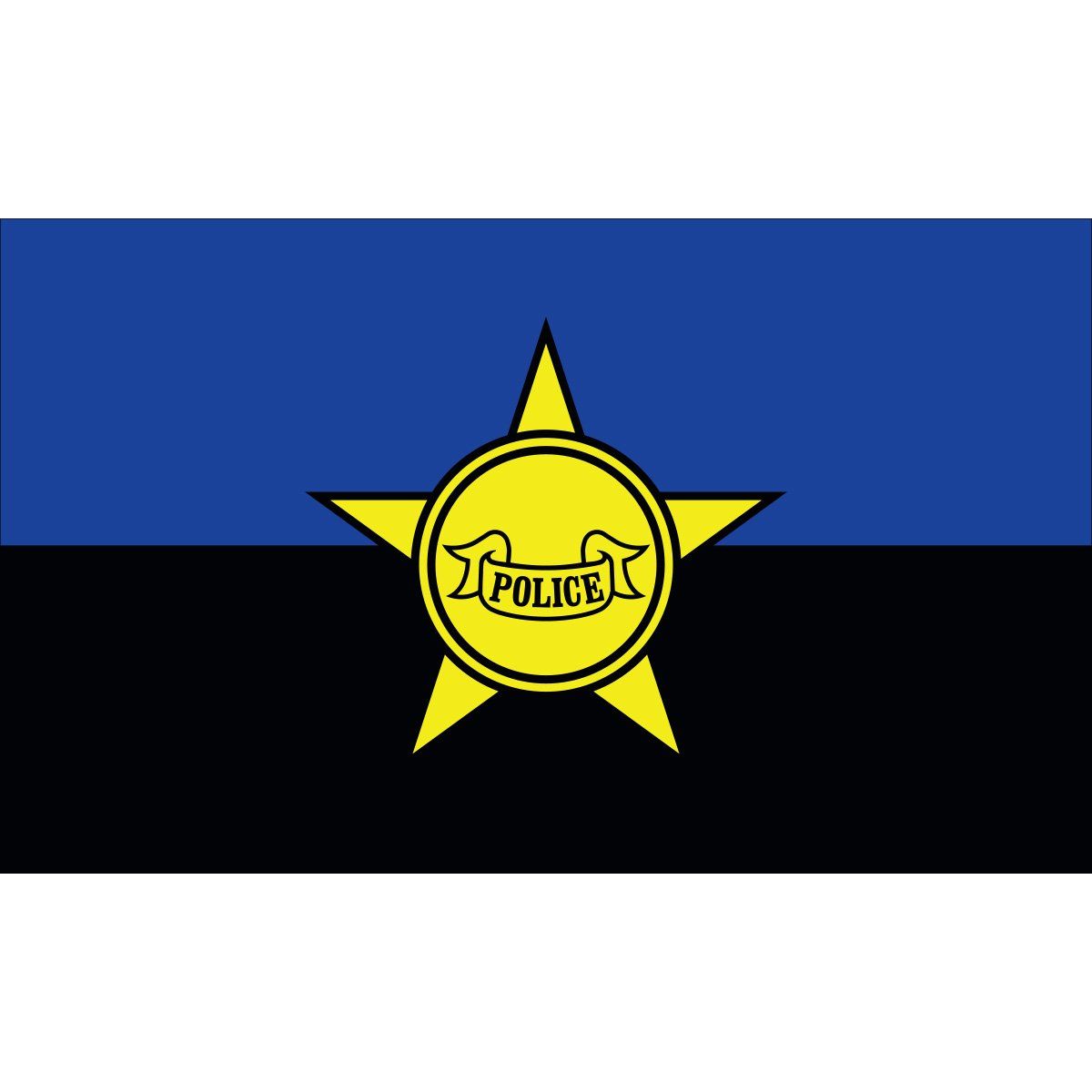 A blue and black flag with a yellow police star on it