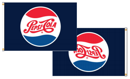Two flags with the pepsi cola logo on them