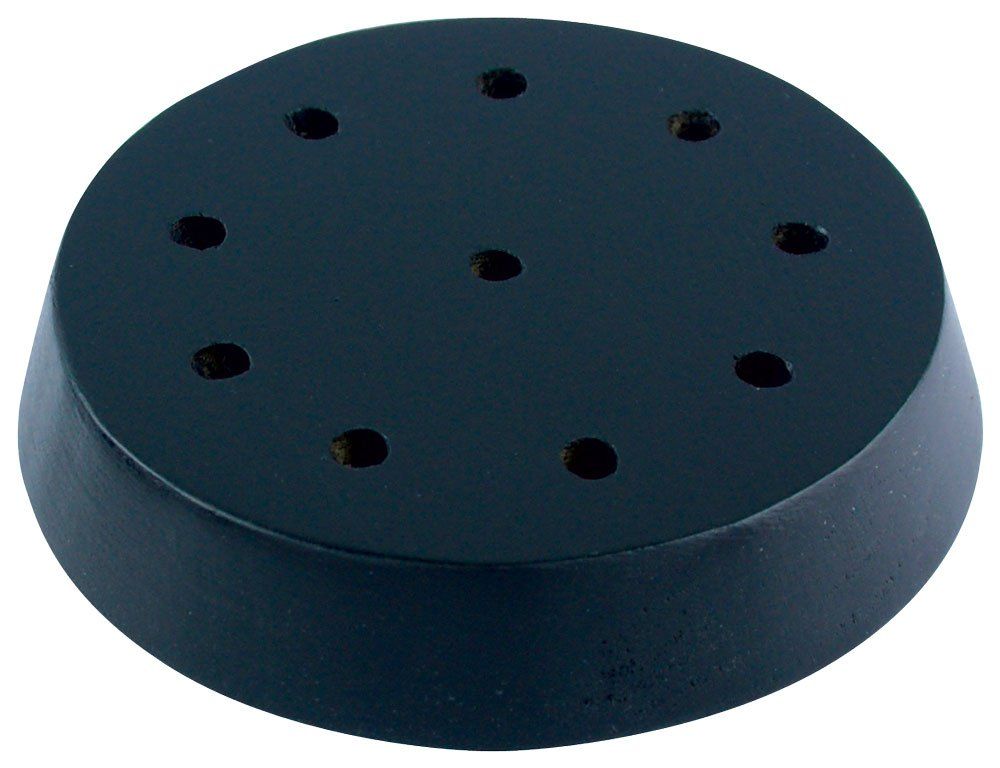 A black circle with holes in it on a white background