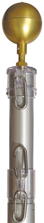 A metal pole with a gold ball on top of it.