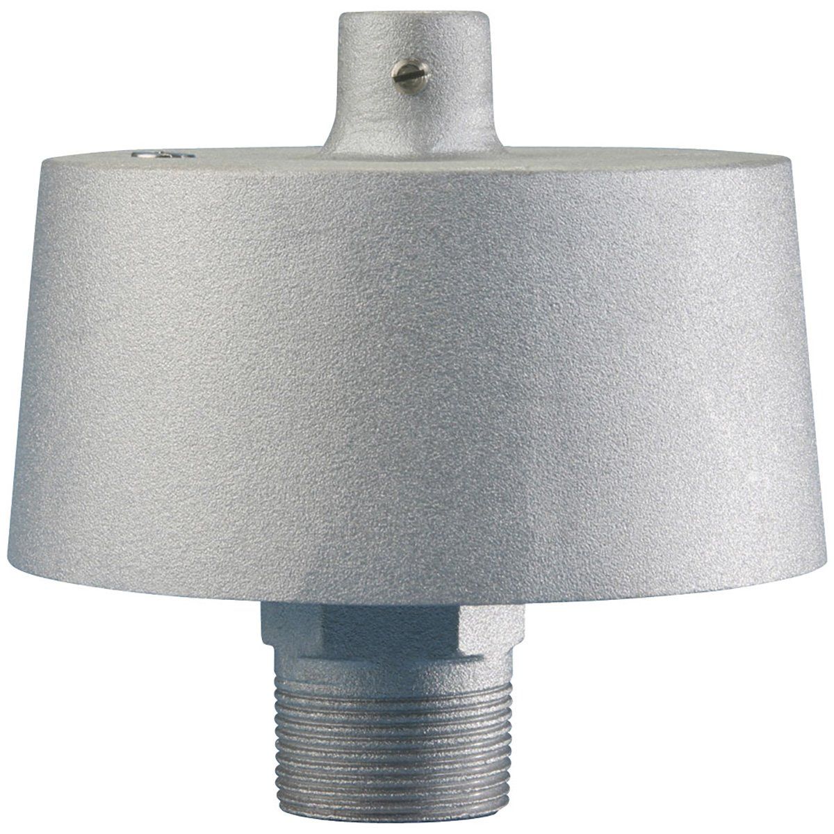 A close up of a metal object on a white background.