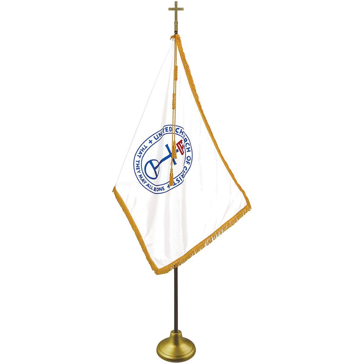 A flag on a pole with a cross on it