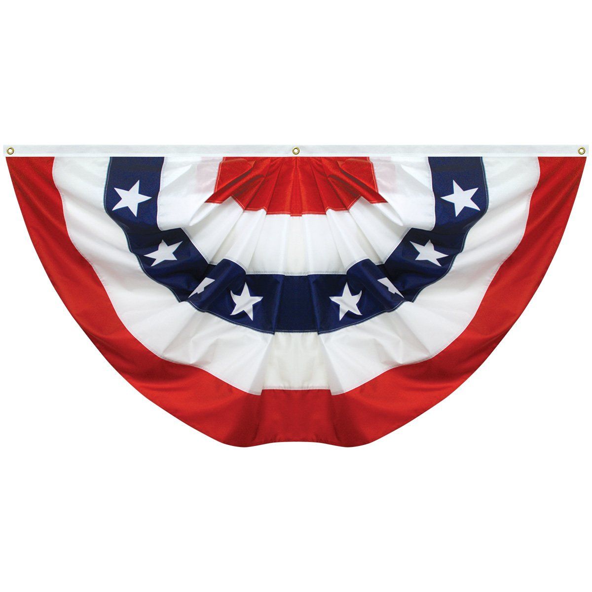 A red white and blue banner with stars on it