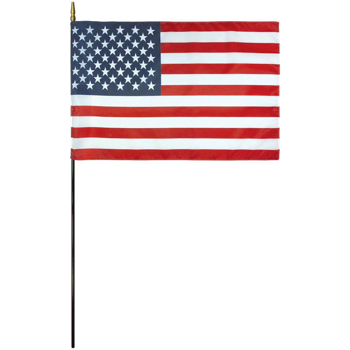 A small american flag on a stick on a white background