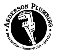 Logo for Anderson Plumbing featuring a wrench inside a black circle with the text "Residential - Commercial - Service."