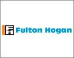 The logo for fulton hogan is blue and orange on a white background.
