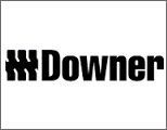 A black and white logo for downer on a white background.