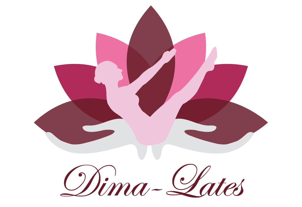 Silhouette of a person doing Pilates inside a lotus flower, logo for Dima-Lates.