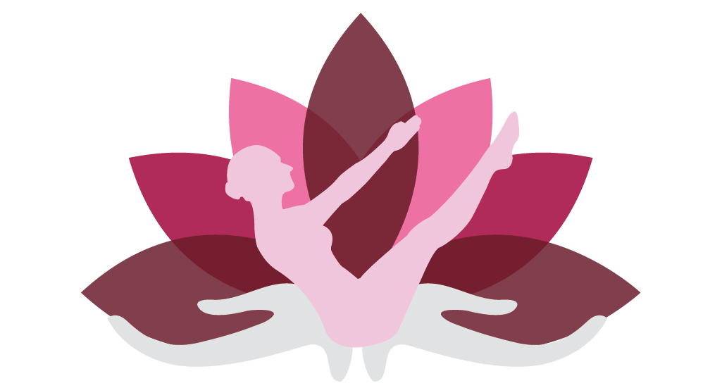 Lotus flower with silhouetted person in a pilates pose, arms and legs extended.